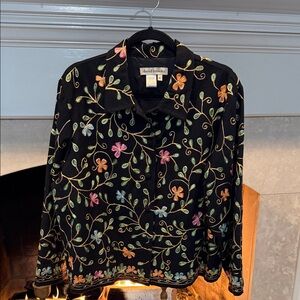 David Brooks Black Button Front Wool Blend Blazer w Embroidered Accents size XL